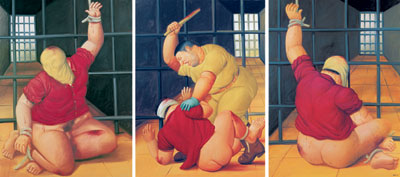 Fernando Botero, Abu Ghraib 43 (Triptych), 2005, oil on canvas, three panels, each 130 x 96 cm