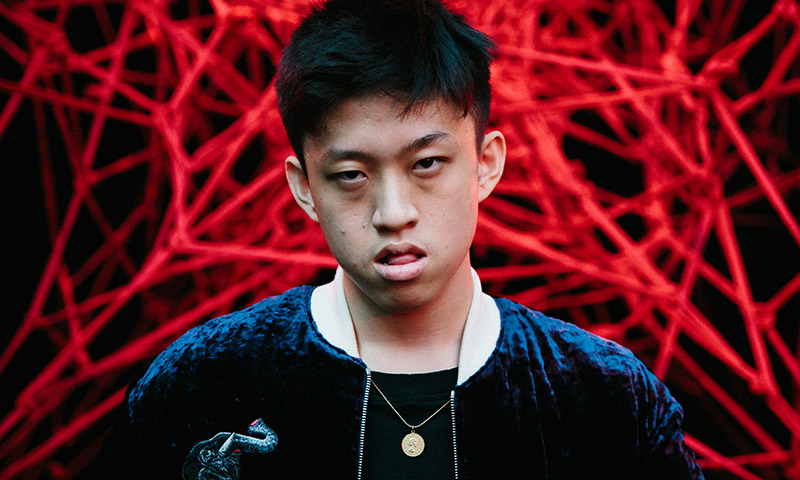 Indonesian rapper, Rich Chigga, glaring at the camera with his signature "mean mug"